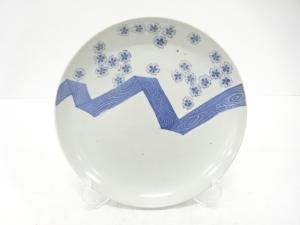 古伊万里　藍柿　桜　七寸皿(無地箱付)